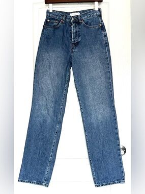Topshop W26 L32 High Rise Straight Leg Jeans Medium Wash Y2K Style Streetwear